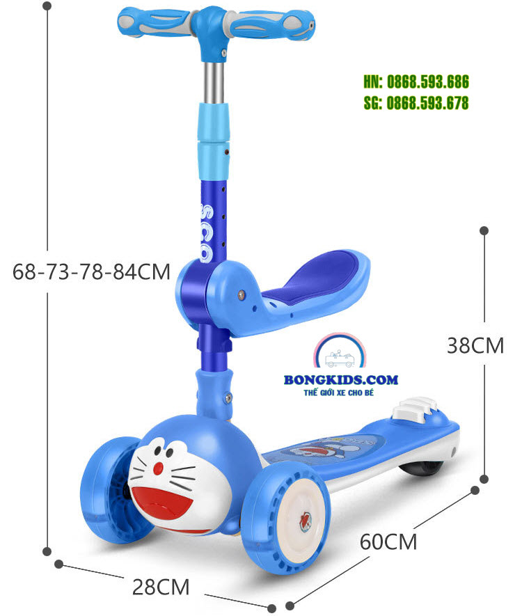 Kích thước Xe trượt scooter gập gọn trẻ em Doremon 608