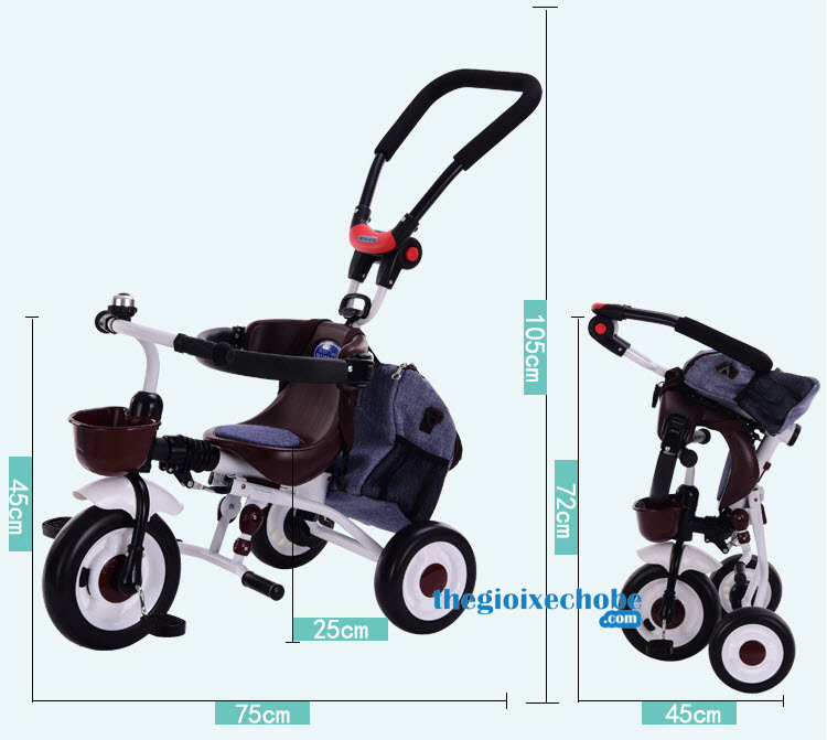 Kích thước xe đạp 3 bánh trẻ em Eva 007 