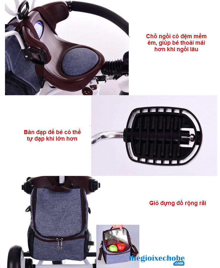 Xe đạp 3 bánh trẻ em Eva 007 có ghế ngồi êm ái