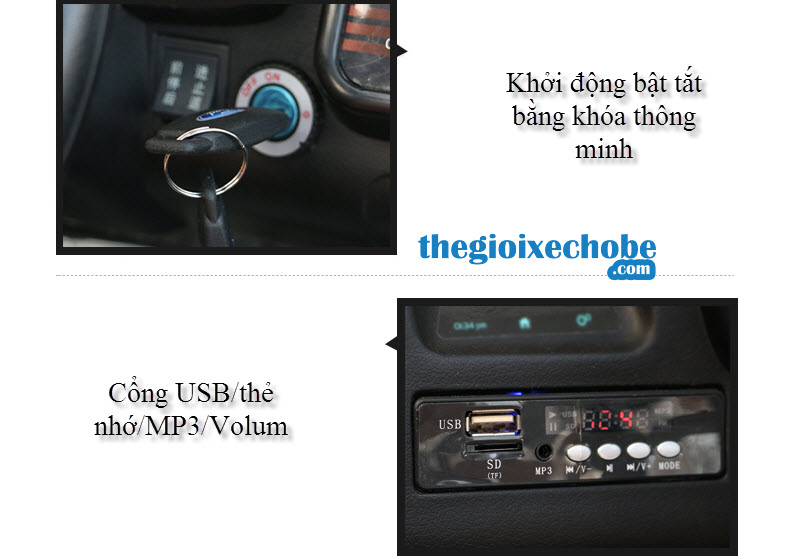 Xe ô tô điện trẻ em 3 chỗ ngồi - DKF150 có khóa thông minh và các tính năng