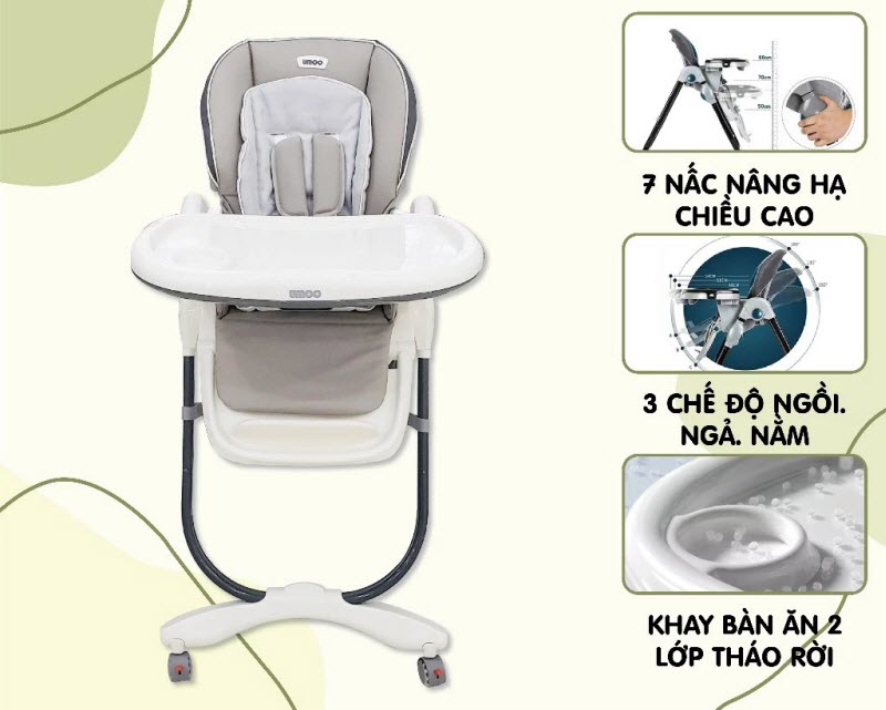 Ghế ăn dặm cao cấp, ngả được Umoo 05101 cho bé 6-48 tháng
