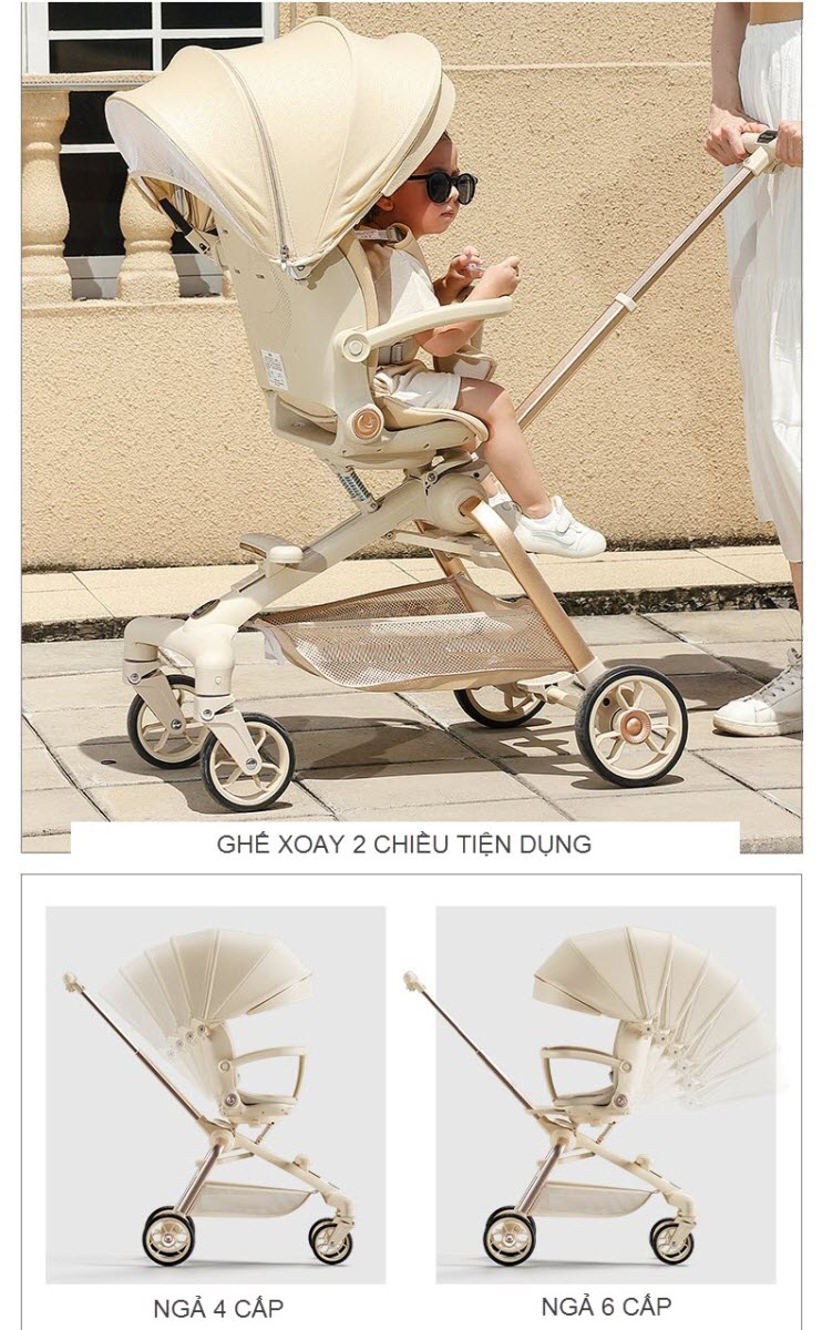 Xe đẩy Kaijieshi Q10 cao cấp, vừa nằm vừa ngồi cho bé sơ sinh - 6 tuổi