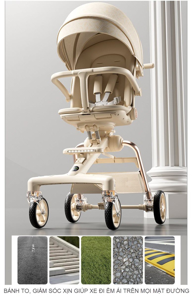 Xe đẩy Kaijieshi Q10 cao cấp, vừa nằm vừa ngồi cho bé sơ sinh - 6 tuổi