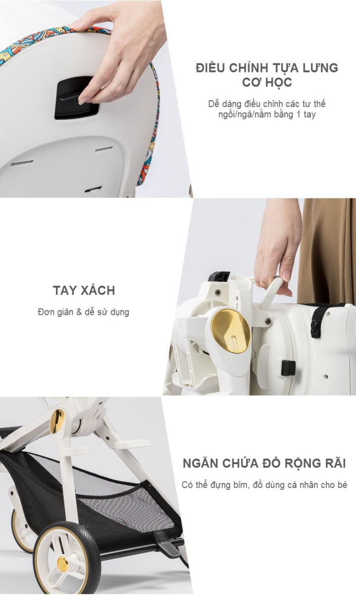 Xe đẩy Baby Vovo V9 cao cấp, vừa nằm vừa ngồi cho bé sơ sinh - 6 tuổi