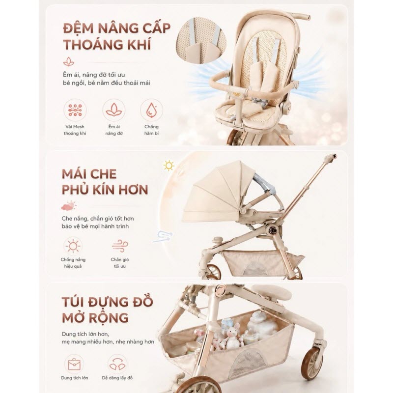 Xe đẩy Duxo Baby Q12 Pro vừa nằm vừa ngồi cho bé sơ sinh - 6 tuổi