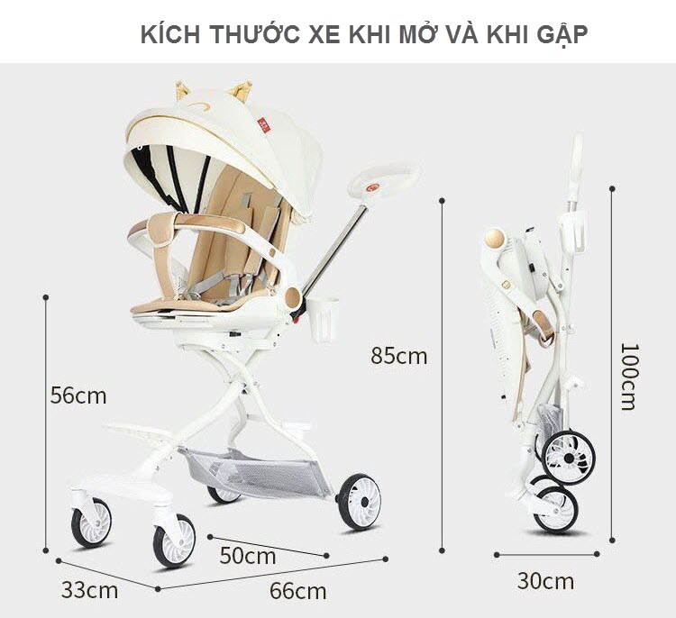 Xe đẩy 2 chiều 3 tư thế ngồi ngả nằm A3 cho bé từ sơ sinh đến 4 tuổi
