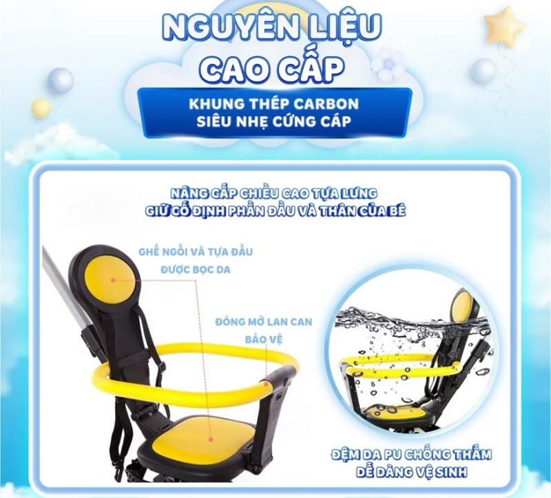 Xe đẩy siêu nhẹ cho bé ngồi đi du lịch, mang lên máy bay Vbaby Q2