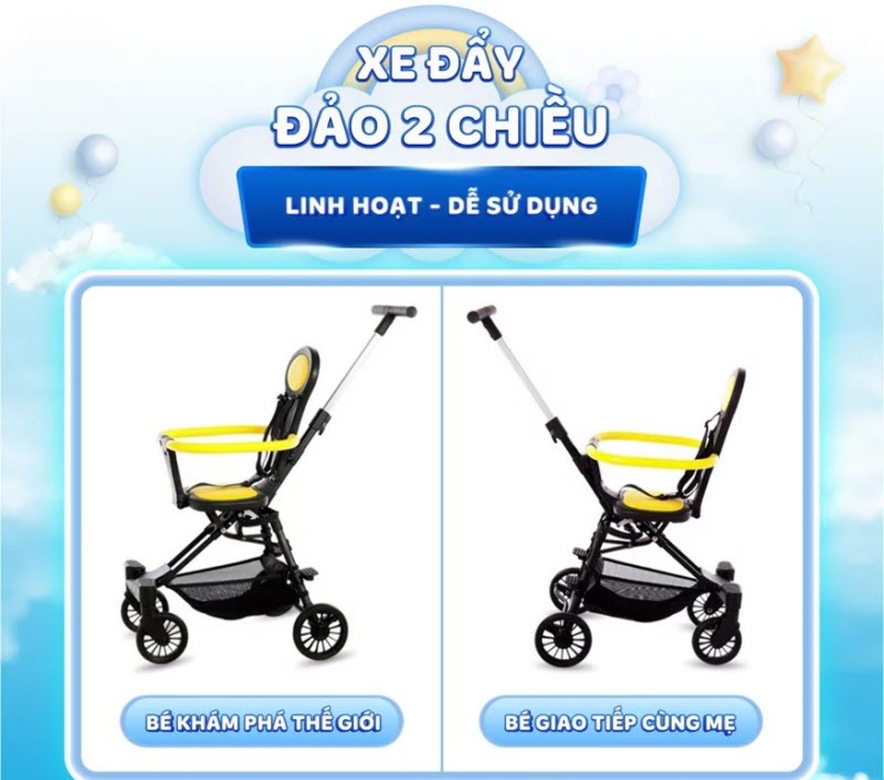 Xe đẩy siêu nhẹ cho bé ngồi đi du lịch, mang lên máy bay Vbaby Q2