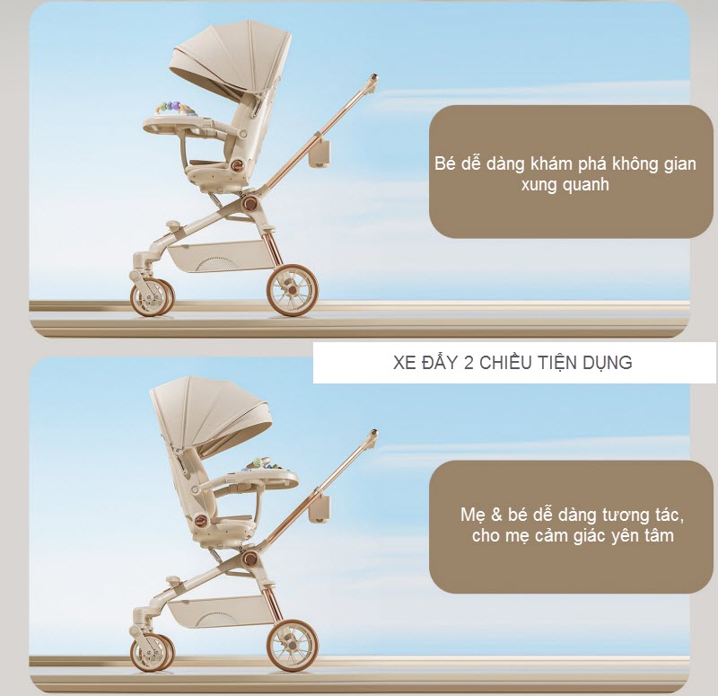 Xe đẩy Duxo Baby Q12 vừa nằm vừa ngồi cho bé sơ sinh - 6 tuổi