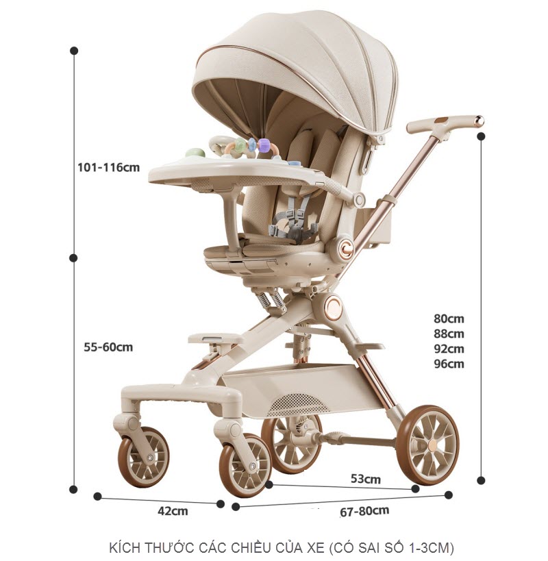 Xe đẩy Duxo Baby Q12 vừa nằm vừa ngồi cho bé sơ sinh - 6 tuổi
