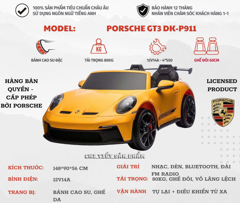 Xe ô tô điện trẻ em 2 chỗ ngồi cao cấp bản quyền Porsche DKP911