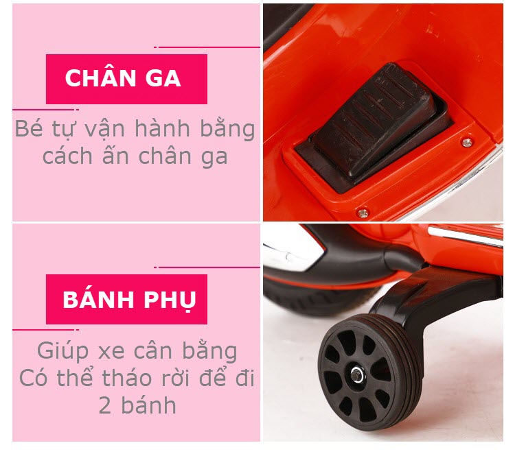 Xe máy điện trẻ em Vespa cao cấp Q618 cho bé gái 3-8 tuổi