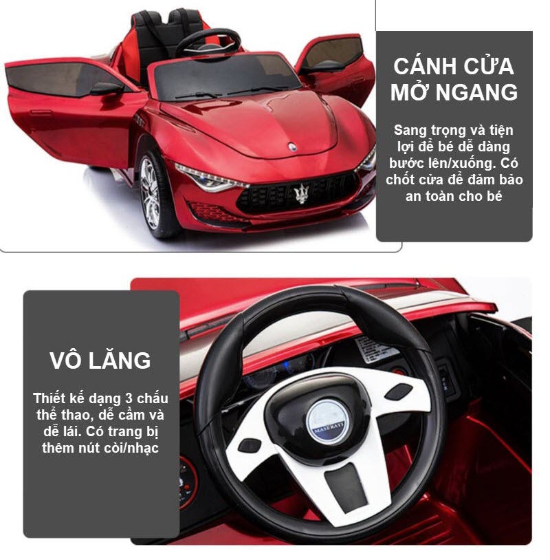 Xe ô tô điện trẻ em Maserati HW8003 ghế da, bánh cao su