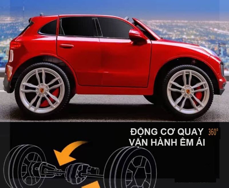 Xe ô tô điện trẻ em bản quyền Porsche SZ0688 ghế da, bánh cao su