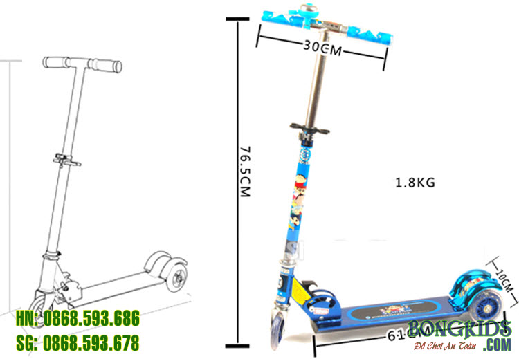Kích thước của Xe trượt Scooter 2009S Kích thước của Xe trượt Scooter 2009S