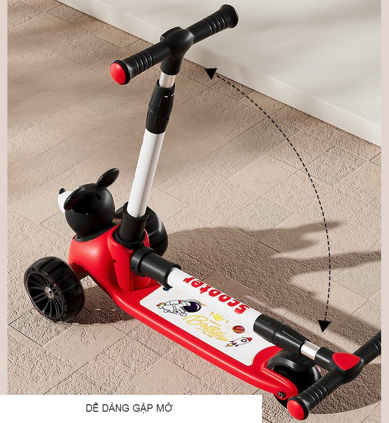 Xe scooter có ghế ngồi cho bé chòi chân và trượt đầu Mickey