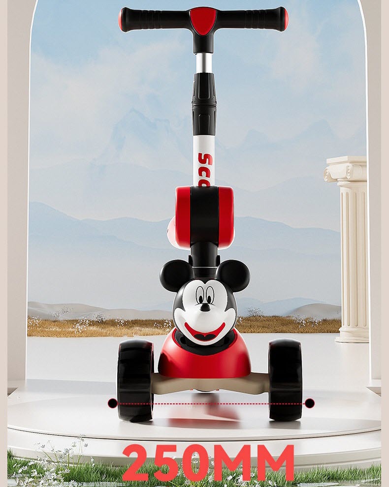 Xe scooter có ghế ngồi cho bé chòi chân và trượt đầu Mickey
