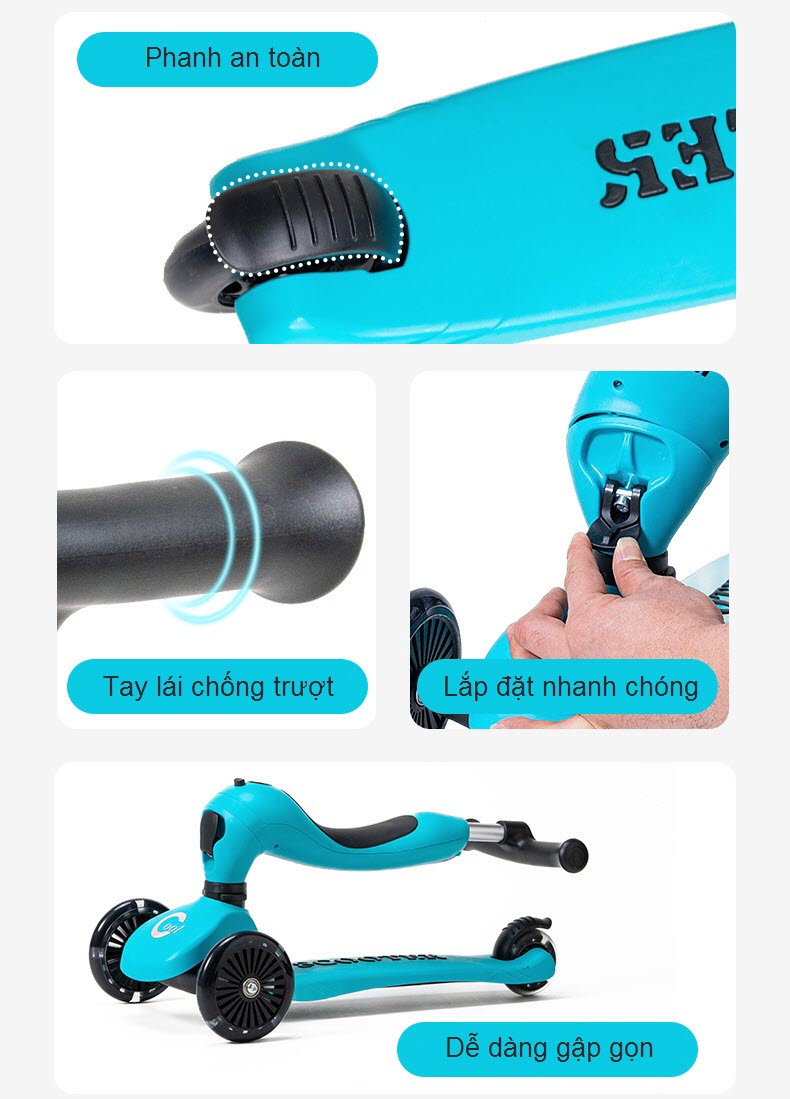 Xe scooter cỡ nhỏ XFA02 có ghế ngồi cho bé chòi chân và trượt