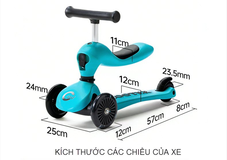 Xe scooter cỡ nhỏ XFA02 có ghế ngồi cho bé chòi chân và trượt